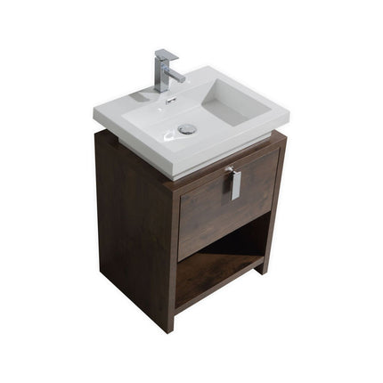 KubeBath Levi 24″ Rose Wood Modern Bathroom Vanity W/ Cubby Hole Kube Bath