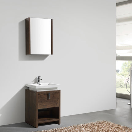 KubeBath Levi 24″ Rose Wood Modern Bathroom Vanity W/ Cubby Hole Kube Bath