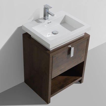 KubeBath Levi 24″ Rose Wood Modern Bathroom Vanity W/ Cubby Hole Kube Bath