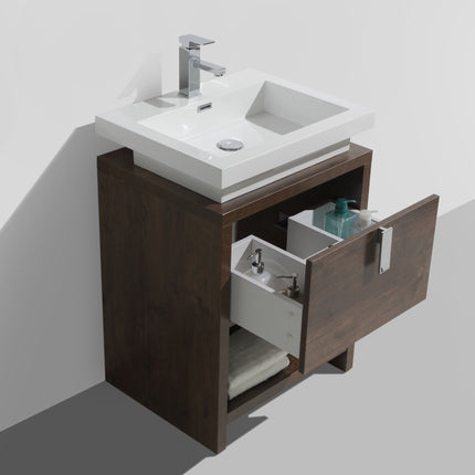 KubeBath Levi 24″ Rose Wood Modern Bathroom Vanity W/ Cubby Hole Kube Bath