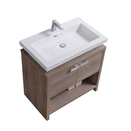 KubeBath Levi 32″ Butternut Modern Bathroom Vanity W/ Cubby Hole Kube Bath