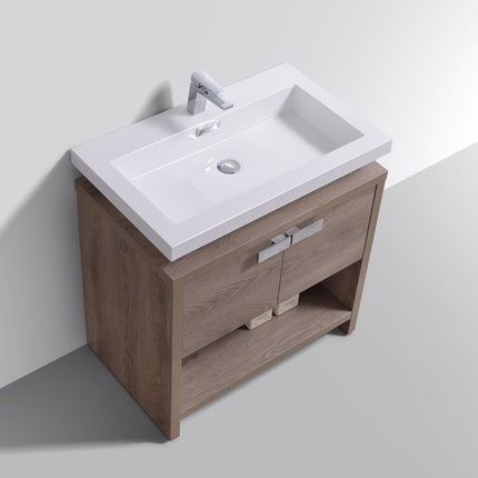 KubeBath Levi 32″ Butternut Modern Bathroom Vanity W/ Cubby Hole Kube Bath