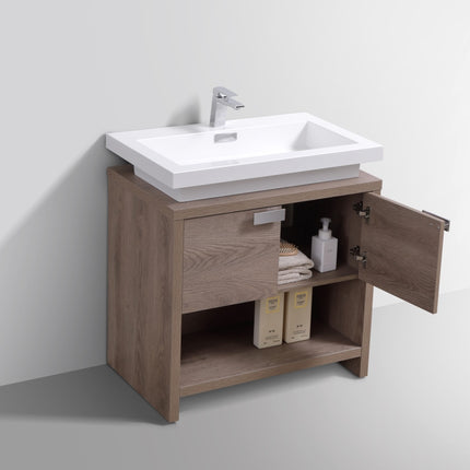 KubeBath Levi 32″ Butternut Modern Bathroom Vanity W/ Cubby Hole Kube Bath