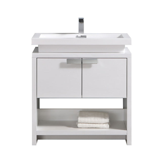 KubeBath Levi 32″ High Gloss White Modern Bathroom Vanity W/ Cubby Hole Kube Bath