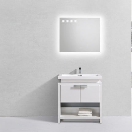 KubeBath Levi 32″ High Gloss White Modern Bathroom Vanity W/ Cubby Hole Kube Bath