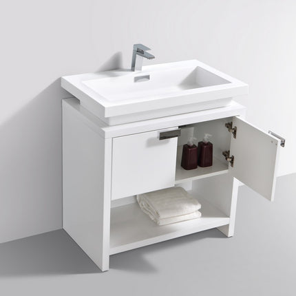 KubeBath Levi 32″ High Gloss White Modern Bathroom Vanity W/ Cubby Hole Kube Bath