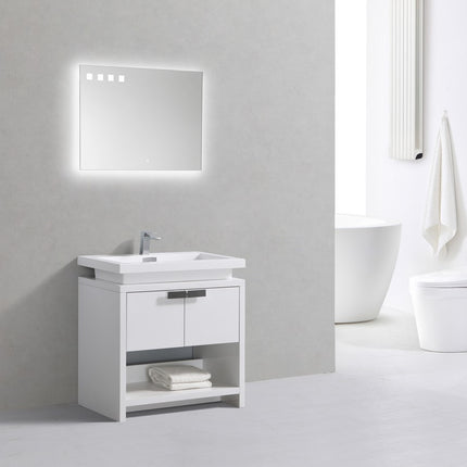 KubeBath Levi 32″ High Gloss White Modern Bathroom Vanity W/ Cubby Hole Kube Bath