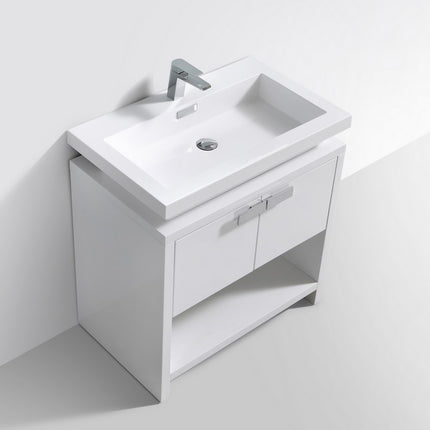 KubeBath Levi 32″ High Gloss White Modern Bathroom Vanity W/ Cubby Hole Kube Bath