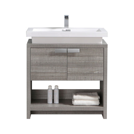 KubeBath Levi 32″ Ash Gray Modern Bathroom Vanity W/ Cubby Hole Kube Bath