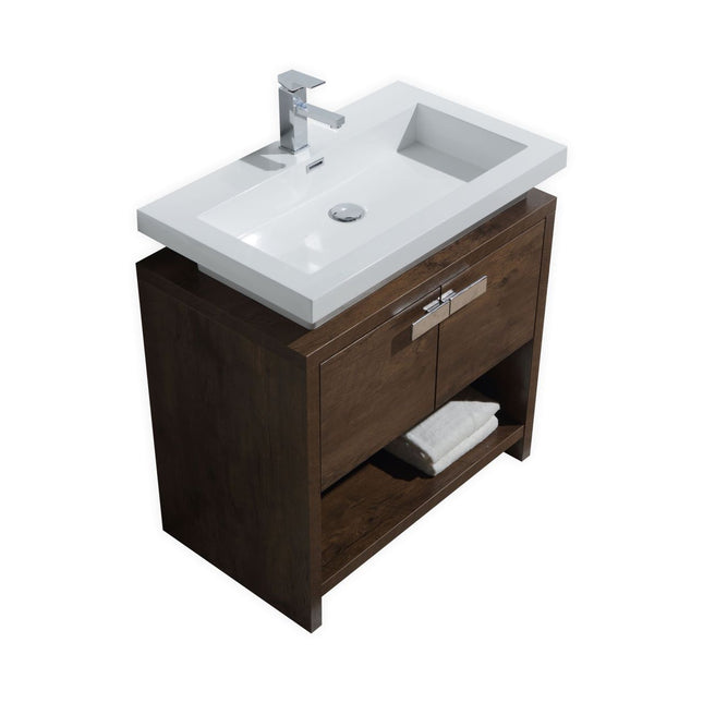 KubeBath Levi 32″ Rose Wood Modern Bathroom Vanity W/ Cubby Hole Kube Bath