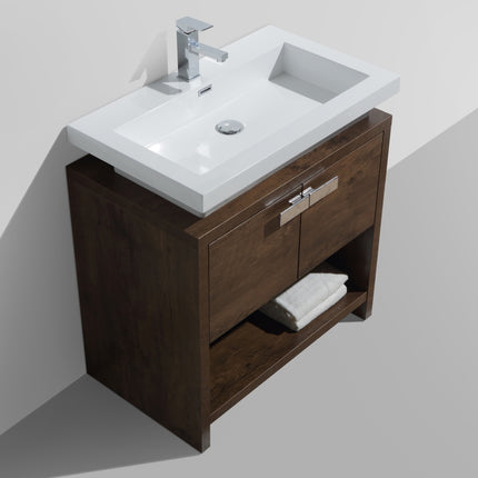 KubeBath Levi 32″ Rose Wood Modern Bathroom Vanity W/ Cubby Hole Kube Bath