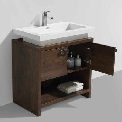 KubeBath Levi 32″ Rose Wood Modern Bathroom Vanity W/ Cubby Hole Kube Bath