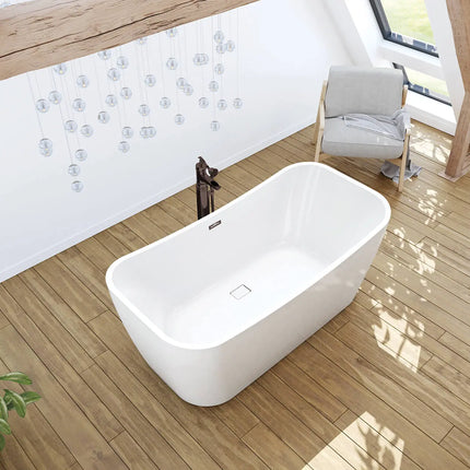 Maax Villi 65 x 32 Acrylic Freestanding Center Drain Bathtub in White with White Skirt - Plumbing Market