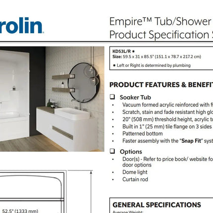 Mirolin Empire Multi Piece Tub Shower Right - Plumbing Market