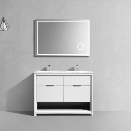 Kube Bath Nudo 48″ Double Sink Modern Bathroom Vanity in High Gloss White Finish Kube Bath