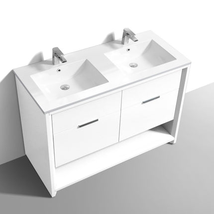 Kube Bath Nudo 48″ Double Sink Modern Bathroom Vanity in High Gloss White Finish Kube Bath