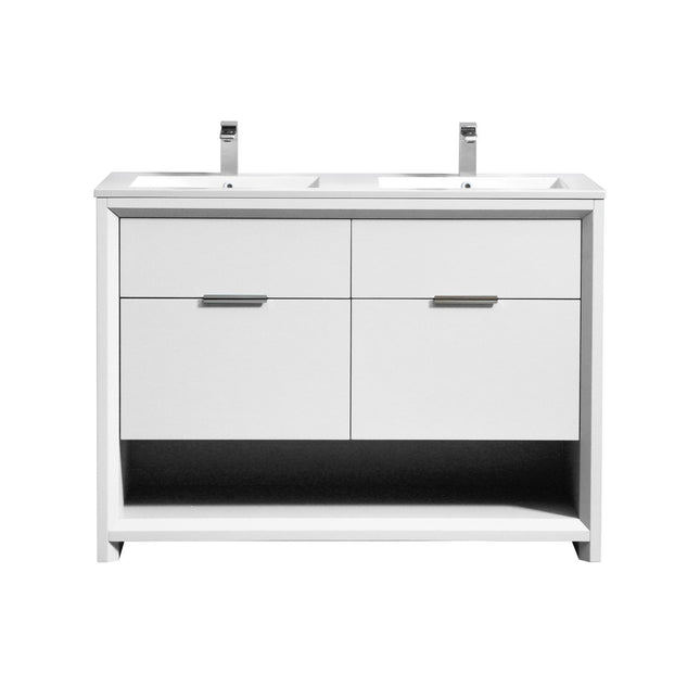 Kube Bath Nudo 48″ Double Sink Modern Bathroom Vanity in High Gloss White Finish Kube Bath