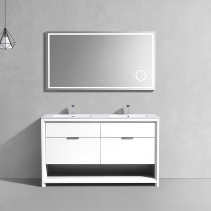 Kube Bath Nudo 60″ Double Sink Modern Bathroom Vanity in High Gloss White Finish Kube Bath