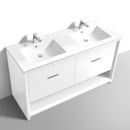 Kube Bath Nudo 60″ Double Sink Modern Bathroom Vanity in High Gloss White Finish Kube Bath