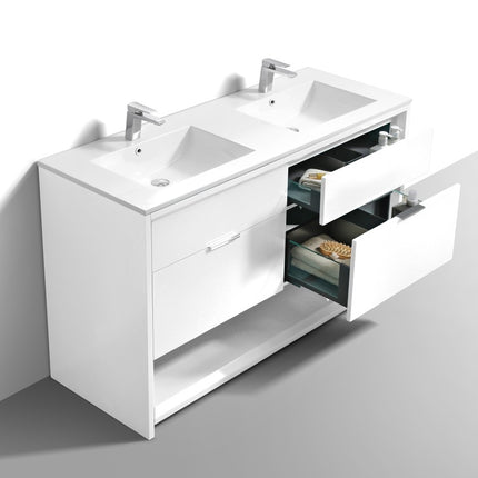 Kube Bath Nudo 60″ Double Sink Modern Bathroom Vanity in High Gloss White Finish Kube Bath