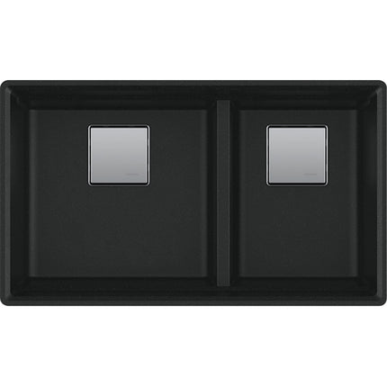 Franke 32.0-in. x 18.75-in. Undermount Double Bowl Granite Kitchen Sink with Low Divide in Matte Black Franke