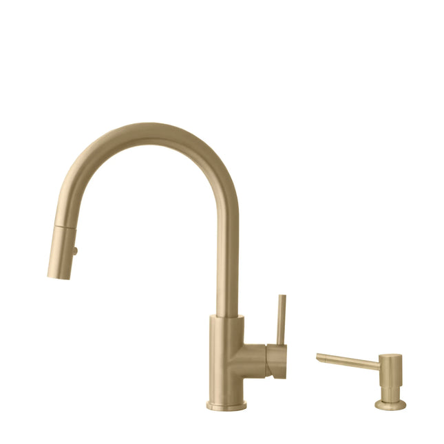 Pull Down Kitchen Faucet + Soap Dispenser - Brushed Gold Finish by Stylish® K131GS01G - Plumbing Market