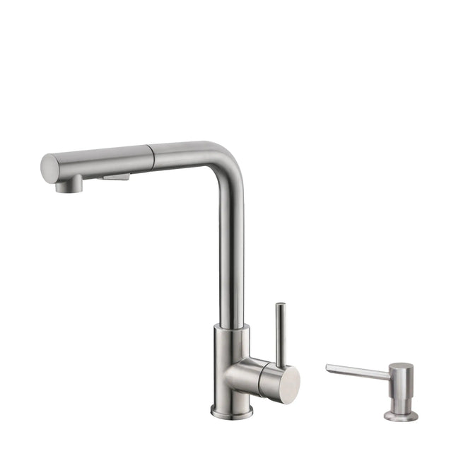 Pull Down Kitchen Faucet + Soap Dispenser - Brushed Stainless Steel Finish by Stylish® K130SS01S - Plumbing Market