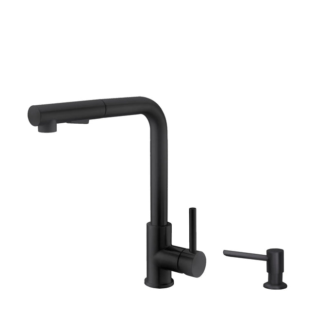 Pull Down Kitchen Faucet + Soap Dispenser - Matte Black Finish by Stylish® K130NS01N - Plumbing Market