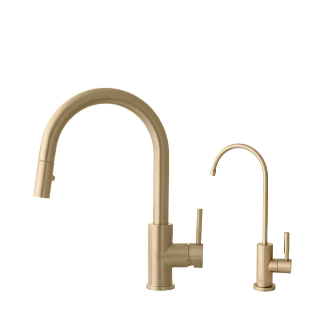 Pull Down Kitchen Faucet + Water Tap - Brushed Gold Finish by Stylish® K131GK142G - Plumbing Market