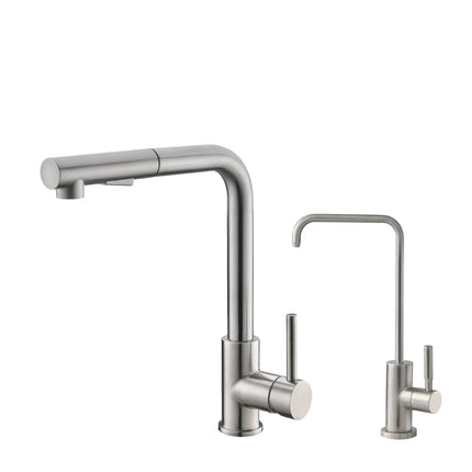 Pull Down Kitchen Faucet + Water Tap - Brushed Stainless Steel Finish by Stylish® K130SK147S - Plumbing Market