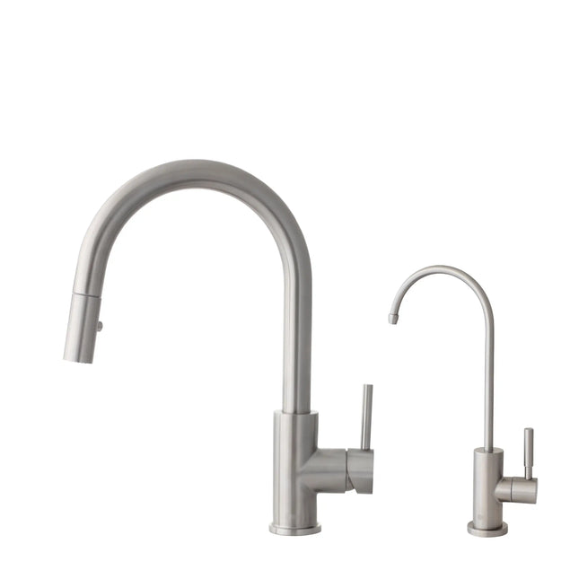 Pull Down Kitchen Faucet + Water Tap - Brushed Stainless Steel Finish by Stylish® K131SK142S - Plumbing Market