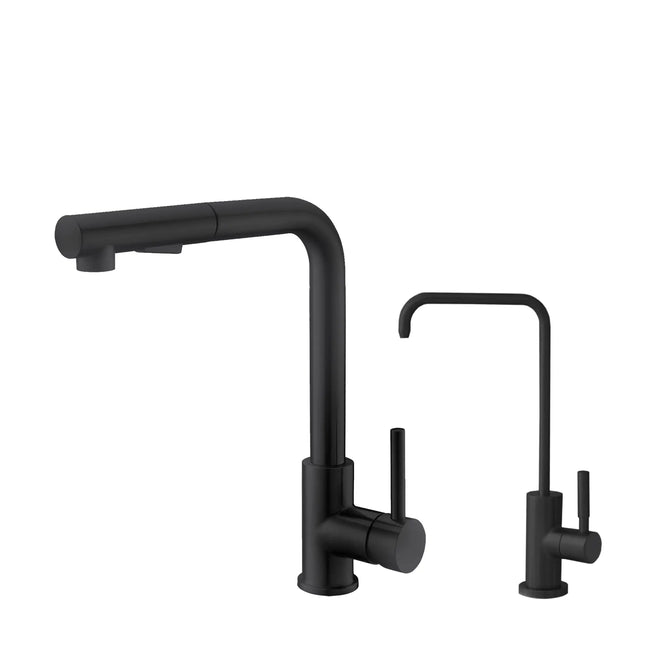 Pull Down Kitchen Faucet + Water Tap - Matte Black Finish by Stylish® K130NK147N - Plumbing Market