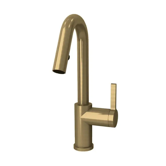 Rubi Loft Kitchen Faucet Round Body ‘’J’’ Spout 2 Jets Hand Spray Brushed Gold RLO91D2EJOR - Plumbing Market