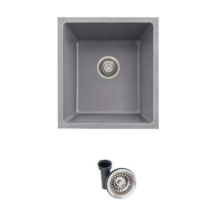 STYLISH 16 inch Dual Mount Single Bowl Gray Composite Granite Kitchen Sink with Strainer S-816L - Plumbing Market