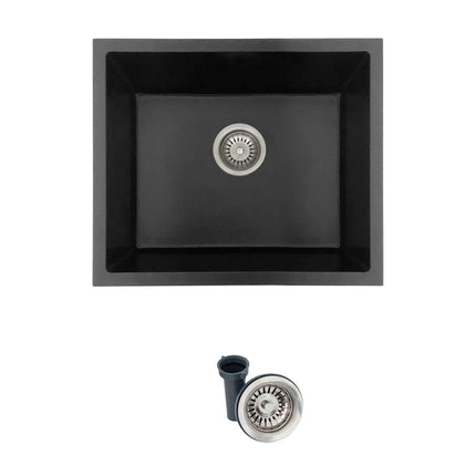 STYLISH 22 inch Dual Mount Single Bowl Black Composite Granite Kitchen Sink with Strainer S-822N - Plumbing Market