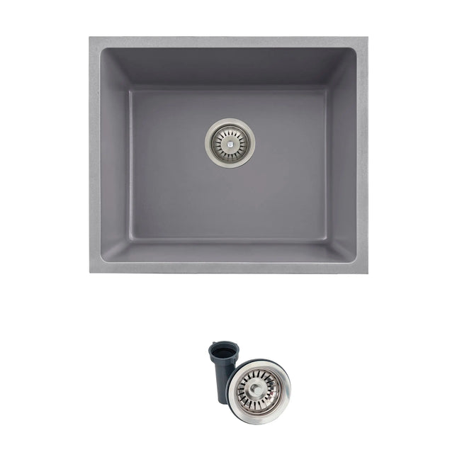 STYLISH 22 inch Dual Mount Single Bowl Gray Composite Granite Kitchen Sink with Strainer S-822L - Plumbing Market