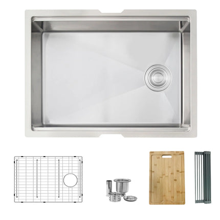 STYLISH 25 inch Workstation Single Bowl Undermount 16 Gauge Stainless Steel Kitchen Sink with Built in Accessories S-612W - Plumbing Market