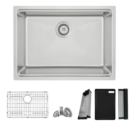 STYLISH 27 inch Workstation Single Bowl Undermount and Drop-in 16 Gauge Stainless Steel Kitchen Sink with Built in Accessories S-127W - Plumbing Market