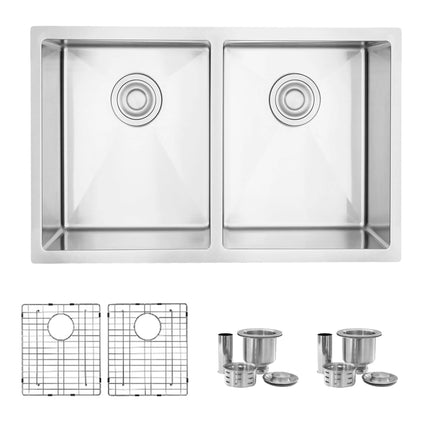 STYLISH 28 inch Double Bowl Dual mount 18G Stainless Steel Kitchen Sink with Grids and Strainers S-300TG - Plumbing Market