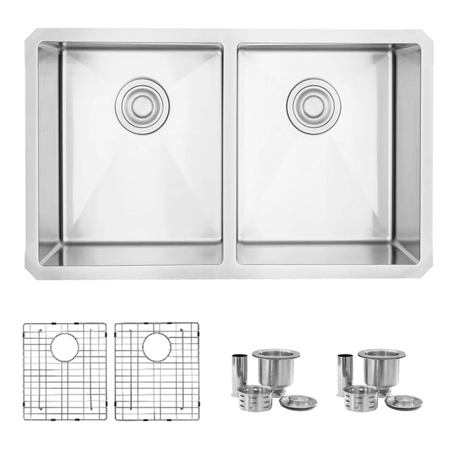 STYLISH 30 inch Double Bowl Undermount Stainless Steel Kitchen Sink S-304XG - Plumbing Market