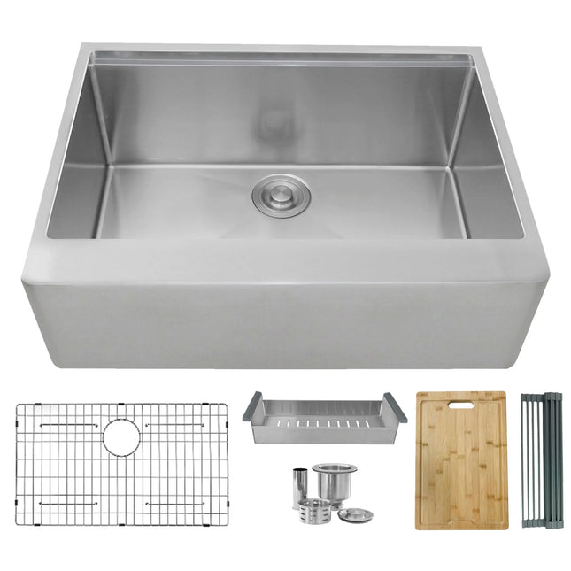 STYLISH 30 inch Farmhouse Single Bowl Stainless Steel Apron Kitchen Sink S-316W - Plumbing Market