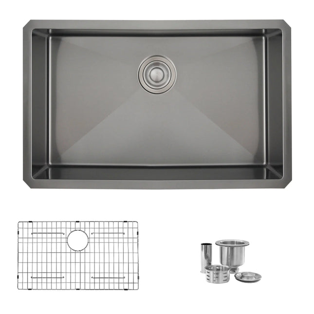 STYLISH 30 inch Graphite Single Bowl Undermount Stainless Steel Kitchen Sink S-711XN - Plumbing Market