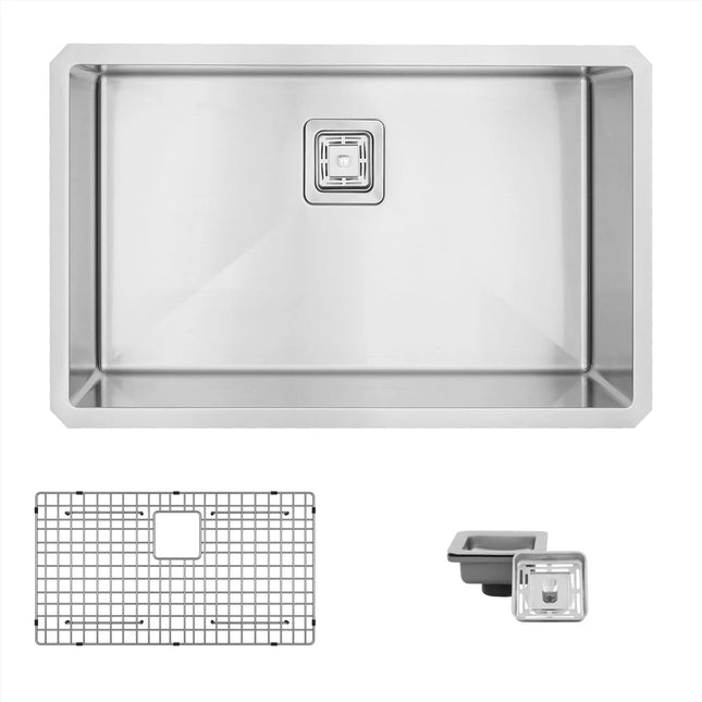 STYLISH 30 inch Single Bowl Stainless Steel Kitchen Sink  with Square Strainer S-511XG - Plumbing Market