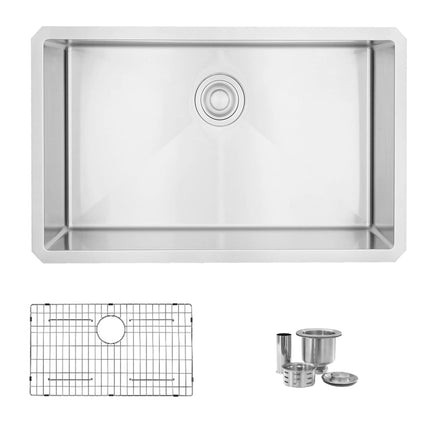 STYLISH 30 inch Single Bowl Undermount Stainless Steel Kitchen Sink S-311XG - Plumbing Market