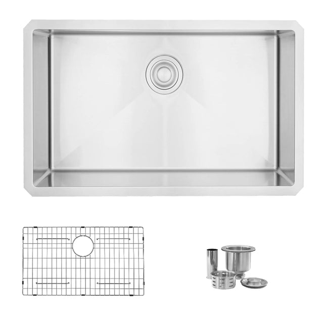 STYLISH 30 inch Single Bowl Undermount Stainless Steel Kitchen Sink S-311XG - Plumbing Market