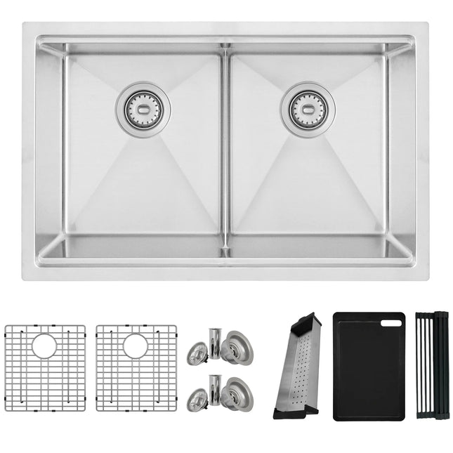 STYLISH 30 inch Workstation Double Bowl Undermount and Drop-in 16 Gauge Stainless Steel Kitchen Sink with Built in Accessories S-230W - Plumbing Market