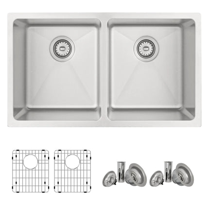 STYLISH 31 inch Double Bowl Undermount Stainless Steel Kitchen Sink S-401G - Plumbing Market