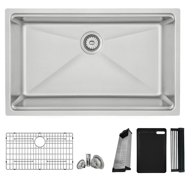 STYLISH 31 inch Workstation Single Bowl Undermount and Drop-in 16 Gauge Stainless Steel Kitchen Sink with Built in Accessories S-131W - Plumbing Market