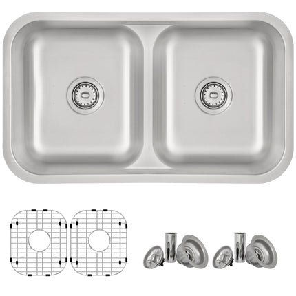 STYLISH 32 Low Divider Double Undermount and Drop-in Kitchen Sink S-202XTG - Plumbing Market