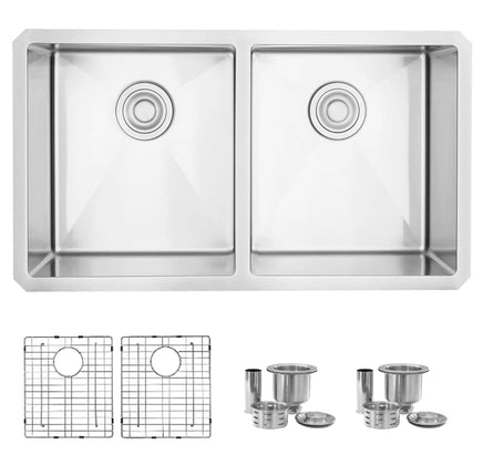 STYLISH 32 inch Double Bowl Undermount Stainless Steel Kitchen Sink S-301G - Plumbing Market